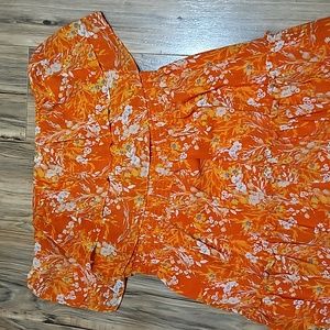 MSK EUC strapless ruffle tiered floral maxi dress size XL orange and white